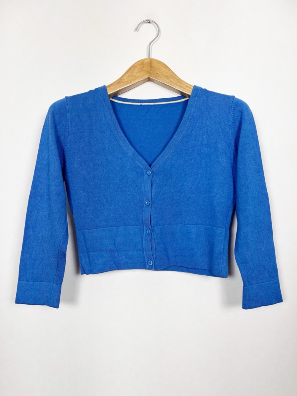 Zilch Bright Blue Bamboo Cropped V-Neck Button Cardigan Size Small